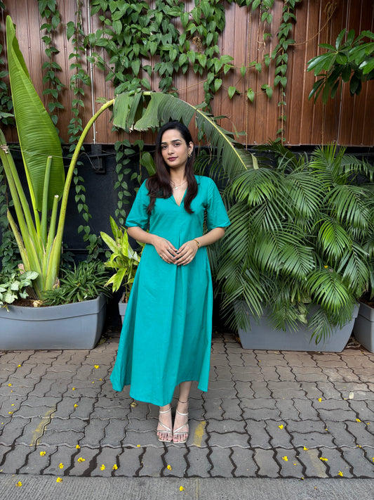 Turquoise colour cotton dress