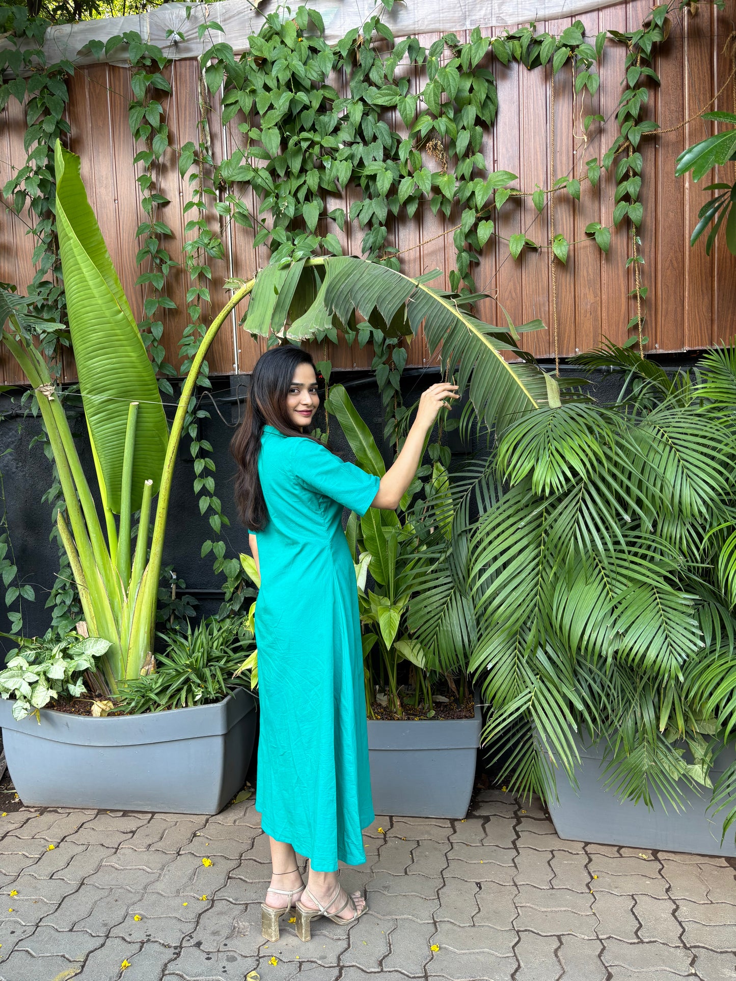 Turquoise colour  cotton dress
